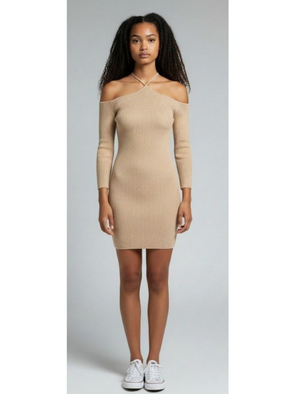 Lost + Wonder Women’ Halter Neck Sweater Bodycon Dress in Linen, Sz. S